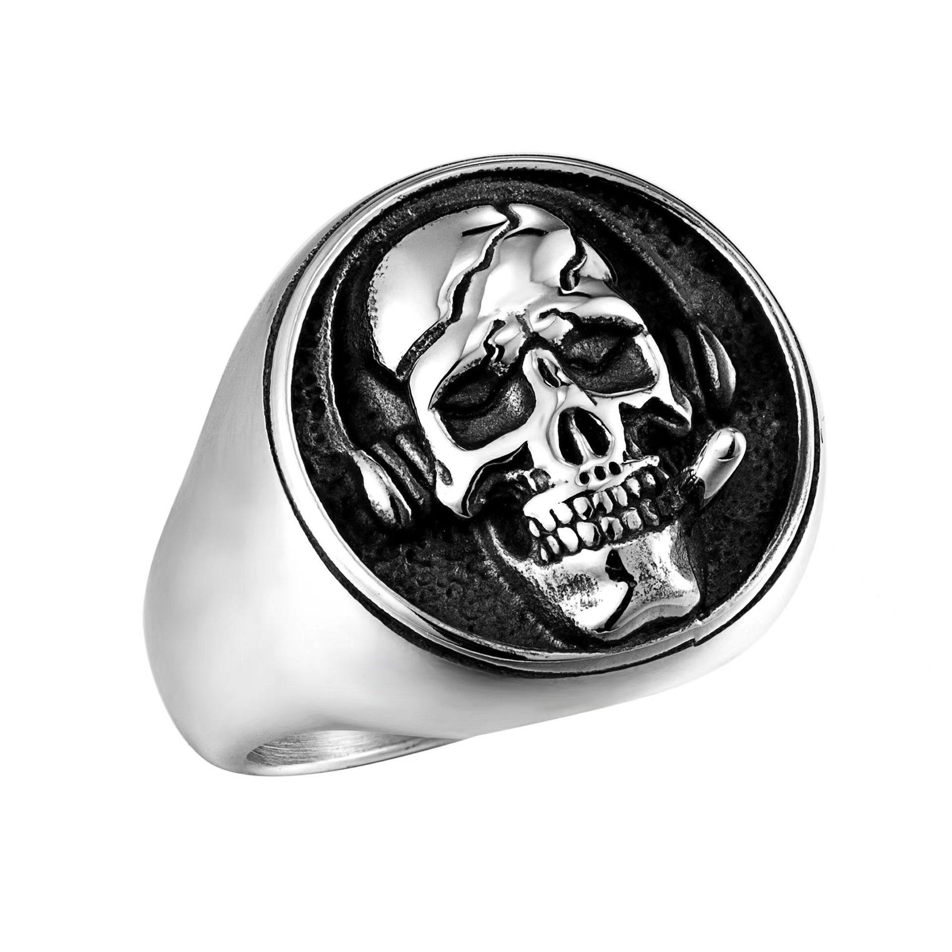 Retro punk titanium steel skull ring men s retro ghost head stainless steel ring non-mainstream jewelry no. 8