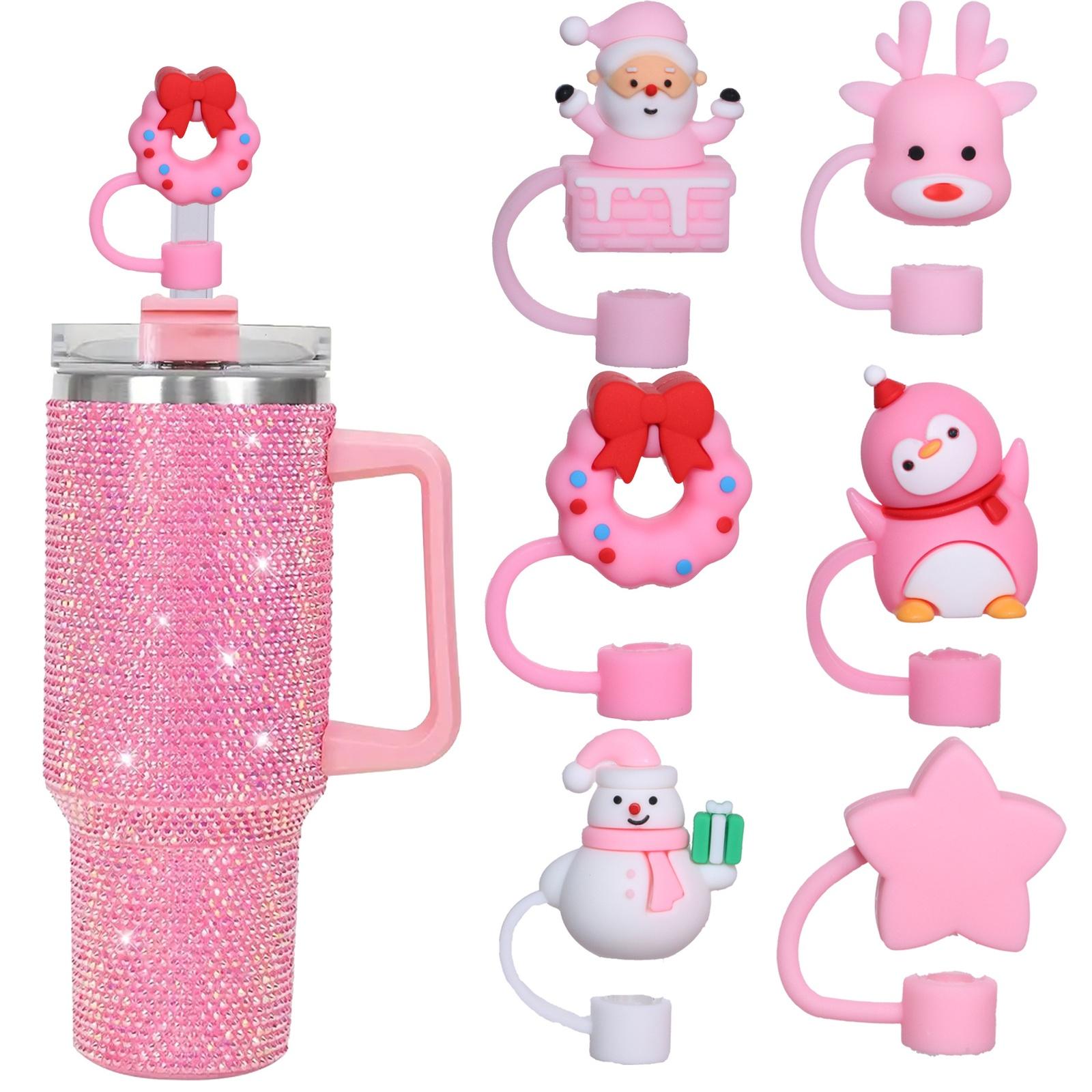 

Christmas 3D Straw Cover Cap 10mm Cartoon Straw Topper Compatible with Tumbler one size рожевий