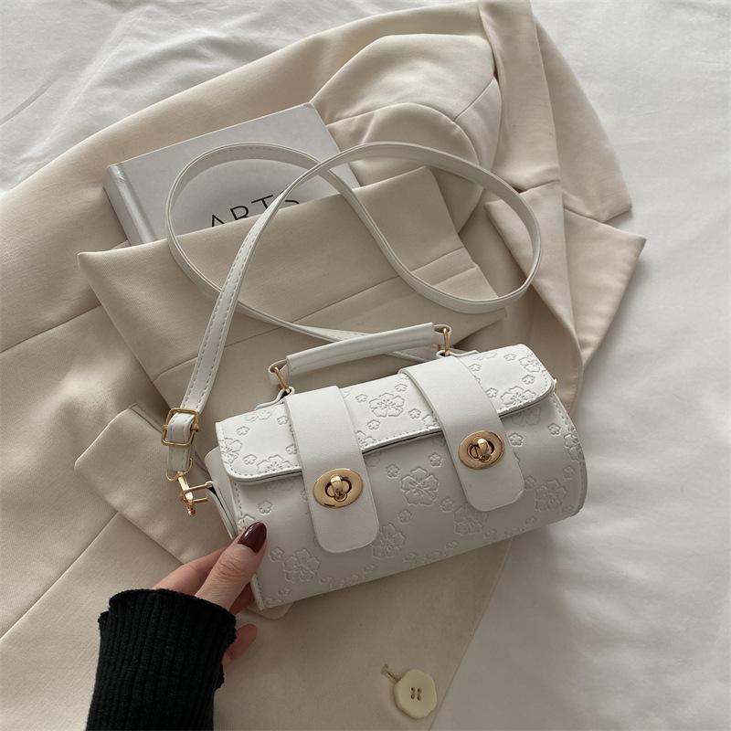 Winter New Trendy Fashion Crossbody Bag Embossed Texture Shoulder Bag Niche Retro Cylindrical Handbag Purse For Women KTY