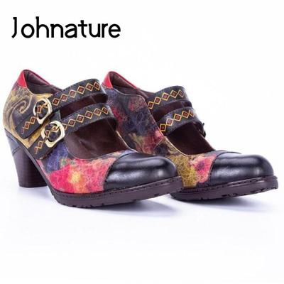 Décolleté Scarpe da donna Tacchi alti in vera pelle Punta tonda Scarpe da donna con cinturino con fibbia casual