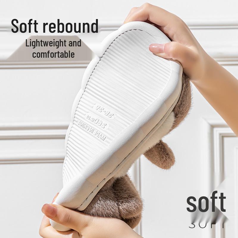Men's and Women's Winter 2024 Thick-Soled Plush Cotton Slippers - Furry, Cozy, Postpartum Warm Shoes