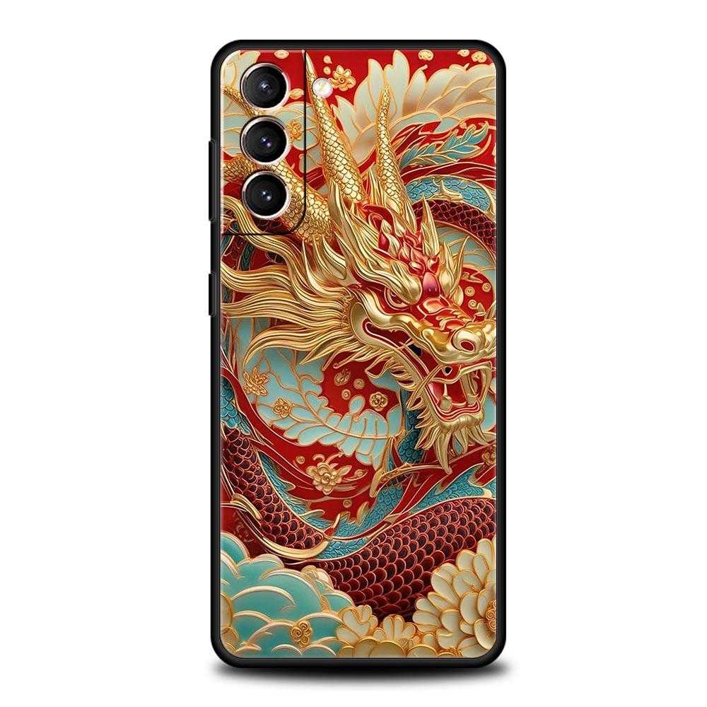 Custodia per Telefono Chinoiserie Fiore Drago Loong per Samsung Galaxy S26 S25 S24 S23 S22 S20 S21 FE Ultra S25 Edge Plus Cover Morbida in TPU