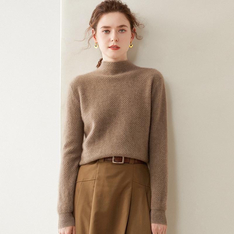 

Однотонный свитер из кашемировой смеси сотовой вязки с полувысоким воротником - Зимняя коллекция S верблюд/фиолетовый