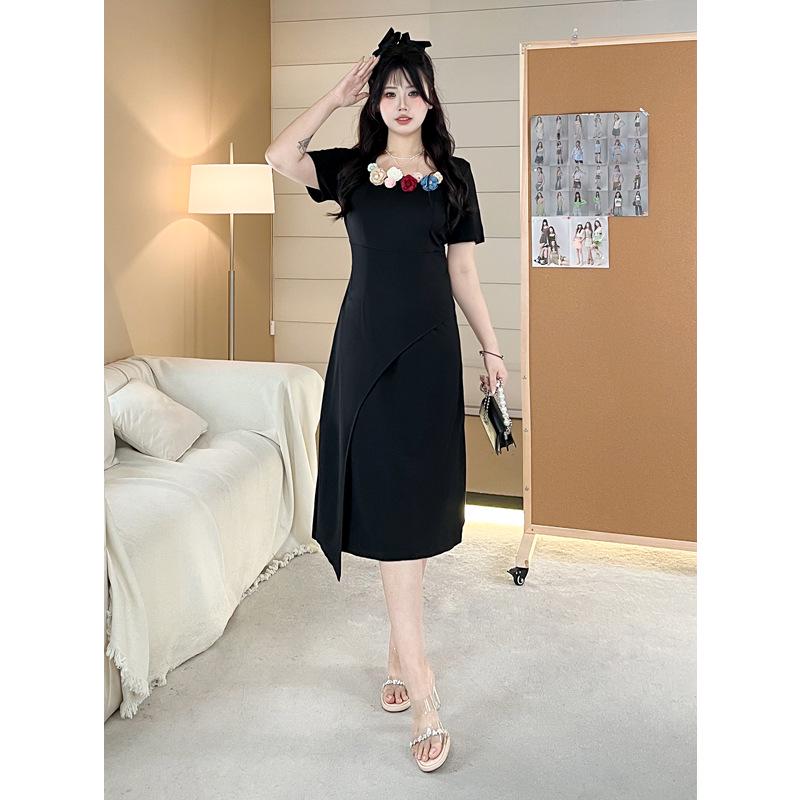 Summer Plus Size Korean-Style Floral Short Sleeve Dress for Casual Students