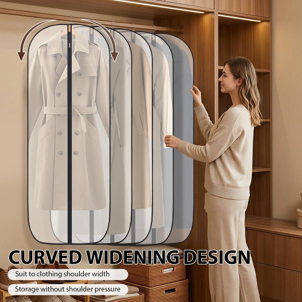 5Pcs Garment Bag Transparent Suit Dust Proof Cover with Zipper Multi-role Travel Dress Bag Wardrobe Storage Bag for Home Travel