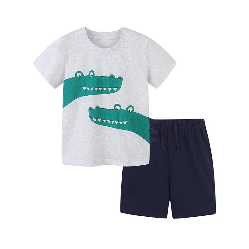 European & American Style Boys Summer 2-Piece Set: Cartoon Print & Embroidered Shorts and Top 5 Years (115cm)