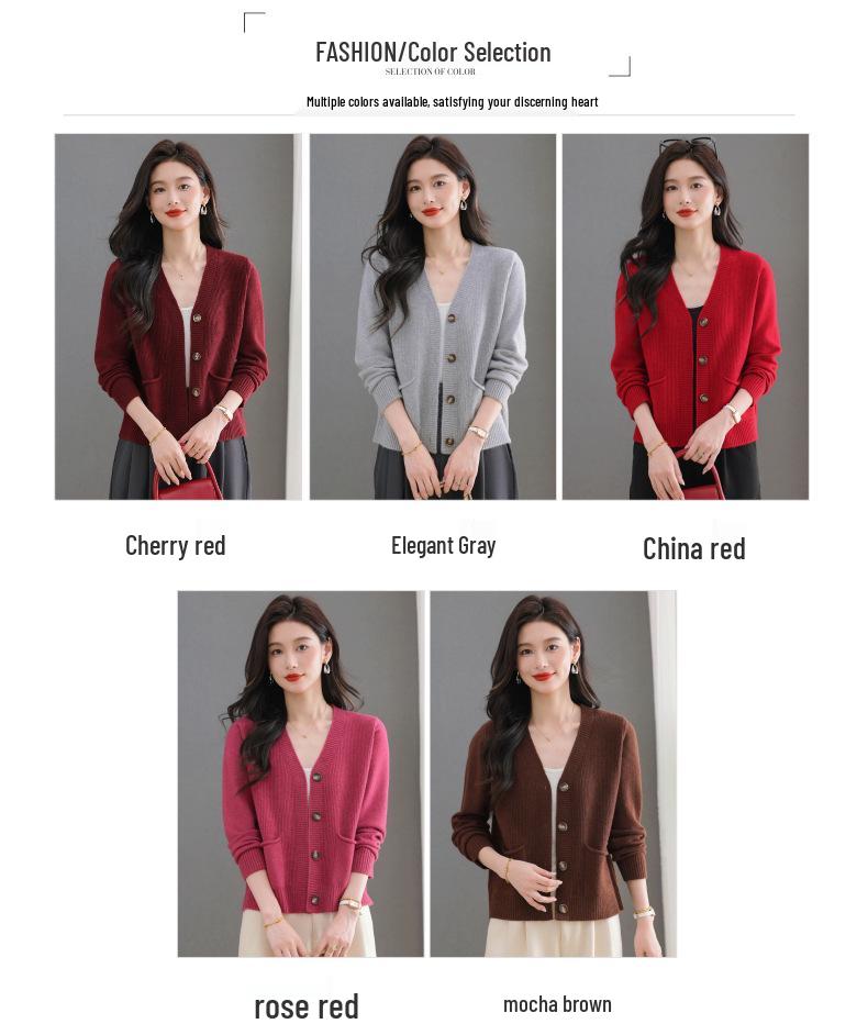 2025 Herbst Damen Eleganter V-Ausschnitt Einreihiger Strick-Cardigan Pullover Mantel mit Taschen.