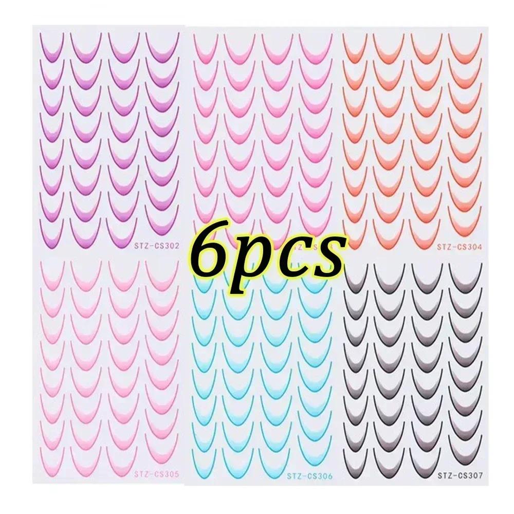 

8pcs Gradient French Line Nail Stickers Set Colorful Stripe Wave Lines Designs Decals Watermark Sticker DIY Manicure Decorations