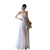 Seaside Vacation Wind Green Suspender Dress Women's Summer Temperament Mesh Stitching Waist Thin A-word Skirt Long Dress