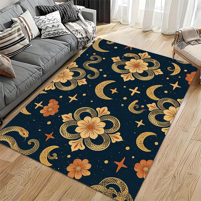 Floral Snake Moon Pattern Carpet Suitable As a Non-slip Mat for the Living Room or Bedroom Sofa