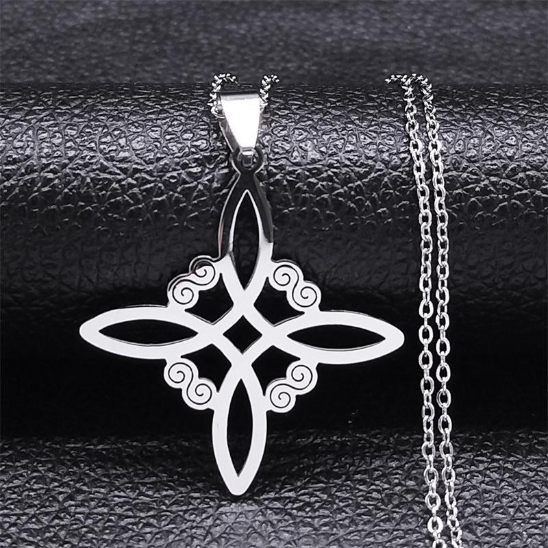 Acciaio Inossidabile Stregoneria Nodo Irlandese della Strega Collana Catena Uomo/Donna Colore Argento Collane Wicca Gioielli da Strega nudo de bruja