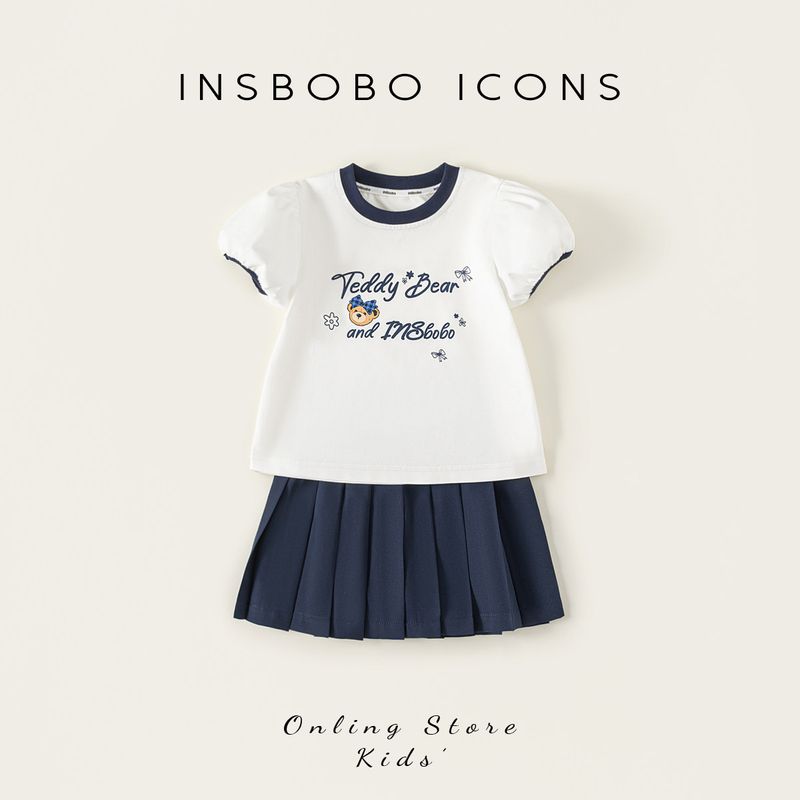 [Teddy Bear Series] Insbobo Girls  Summer Outfit 2026 New Style Baby Girl Outfit Dress Children s Summer Fashion White 100