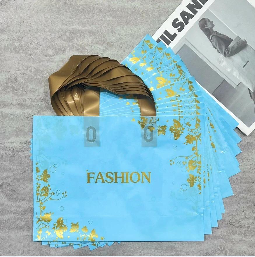 50pcs Plastic Handbag Clothing Store Shopping Packaging Gift Storage Portable Color Shop Universal Bags for Business Pocket