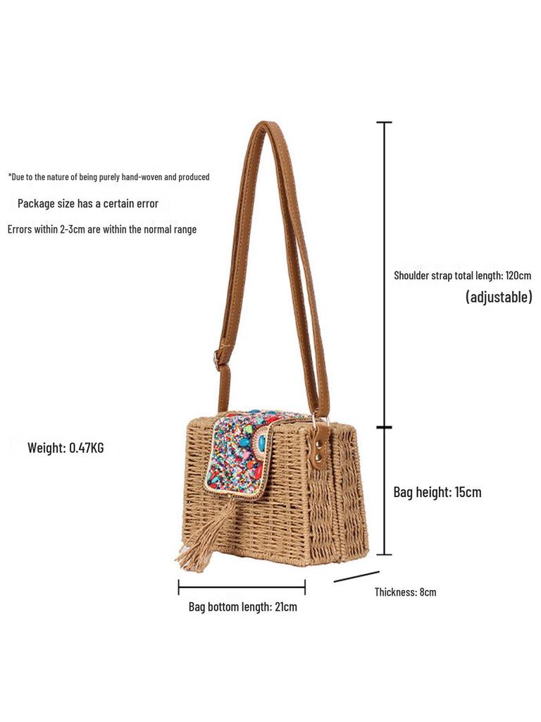 Minimalistisk vävd crossbody-väska i pappersrep för semester vid havet