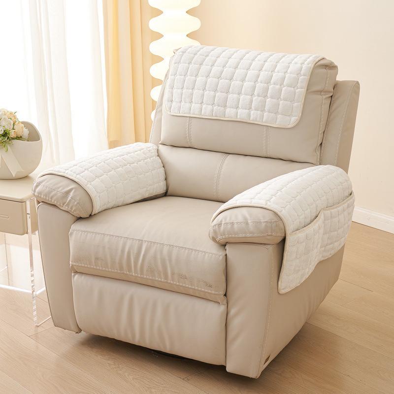 

Plush Non-Slip Sofa Armrest Pad Set with Storage Pocket and Back Cushion Armrest Pair (1 with Pocket)