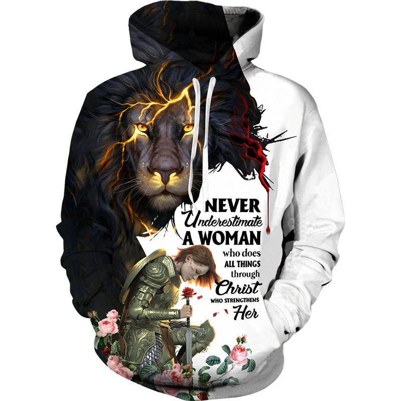 Jaro Podzim Křesťanská Bible Faith Jesus God Pánská mikina s kapucí Cool 3D potisk lva Streetwear Pár Oblečení Jogging Běžné Tepláky