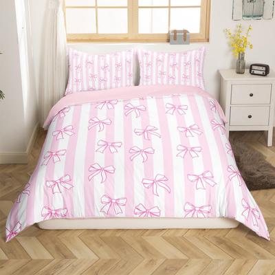 Cute Kawaii Bowknot Kids Duvet Cover Geometric Plaid Butterfly Knot  Quilt Cover For Girls Teen  Women Adults 3 Pcs  No Quilt