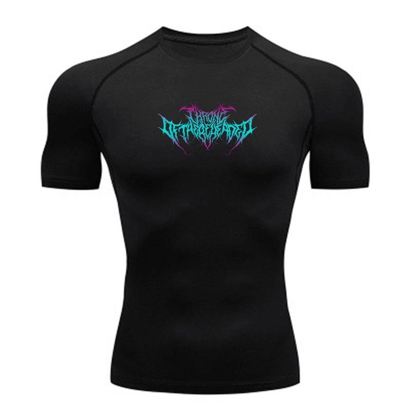 Men's Compression Fitness Workout T-Shirt, Breathable Quick Dry Sport Tee with Stylish Gradient Deathcore Style Graphic for Gym Running Training Athle