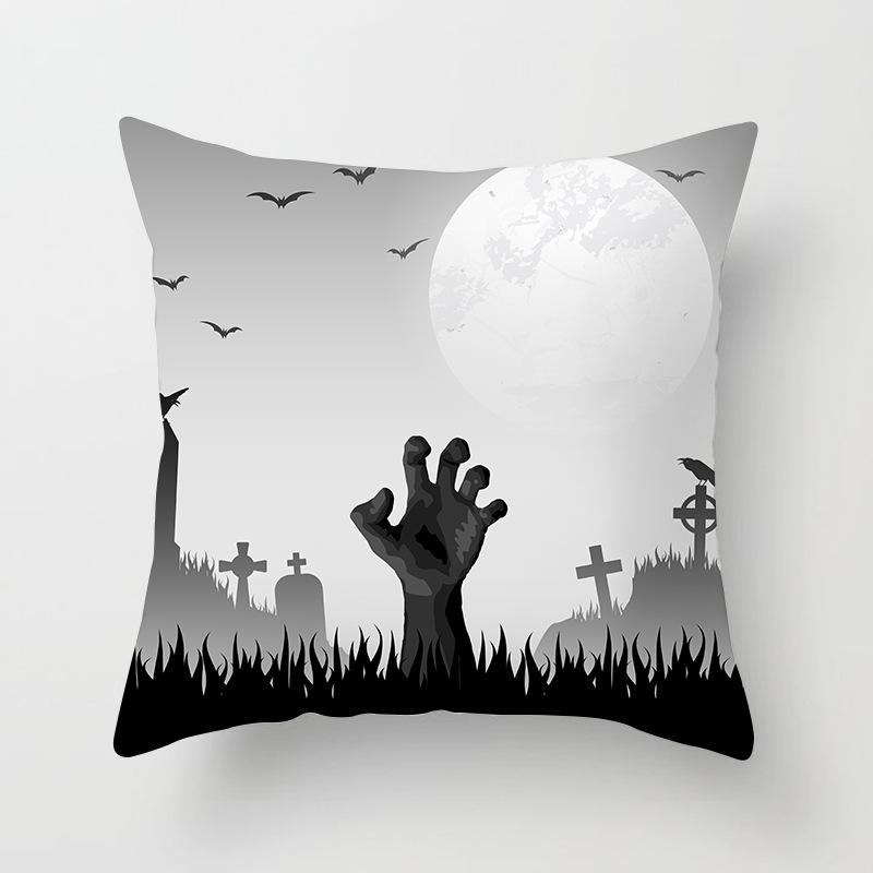 New Halloween Black and White Skull Pumpkin Printed Peach Leather Velvet Pillowcase Sofa Office Cushion Cover