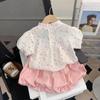 Girls' Summer Outfit Stylish and Stylish Short Sleeved Children's Shorts Summer Two-piece Set Thin Design