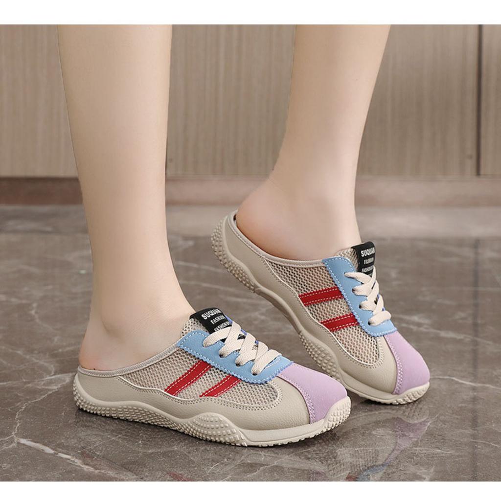 New Striped Women's Mueller Shoes with Breathable Mesh, Versatile Outdoor Casual Shoes, Soft Sole, Not Tiring for Feet
