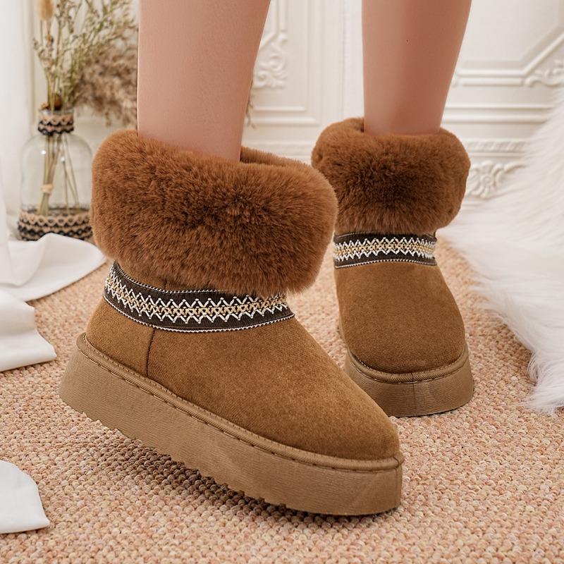 New Winter Fleece Short Cotton Boots 2025 Round Toe Sleeve Warm Platform Heightening Snow Boots