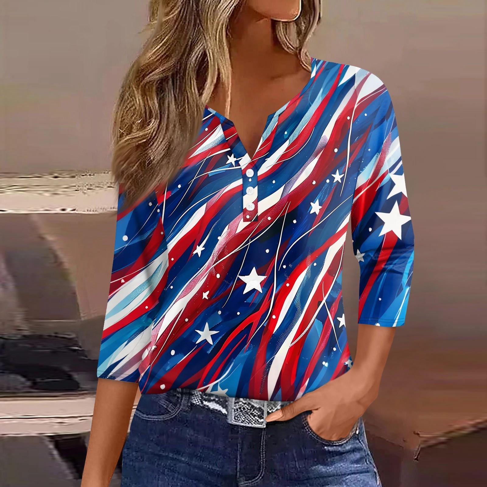 

Жен. Футболка С принтом Пуговицы Рукав 3/4 Повседневные Выходные Мода Классический Классический V-образный вырез Обычный Верх S