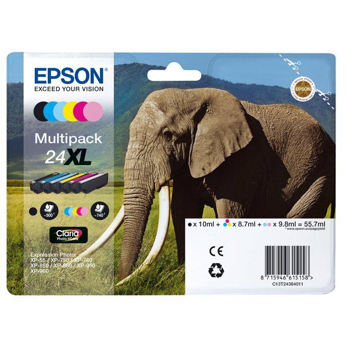 EPSON Multipack 24 XL - Eléphant - Noir, jaune, cyan, magenta, magenta clair, cyan clair (C13T24384011)