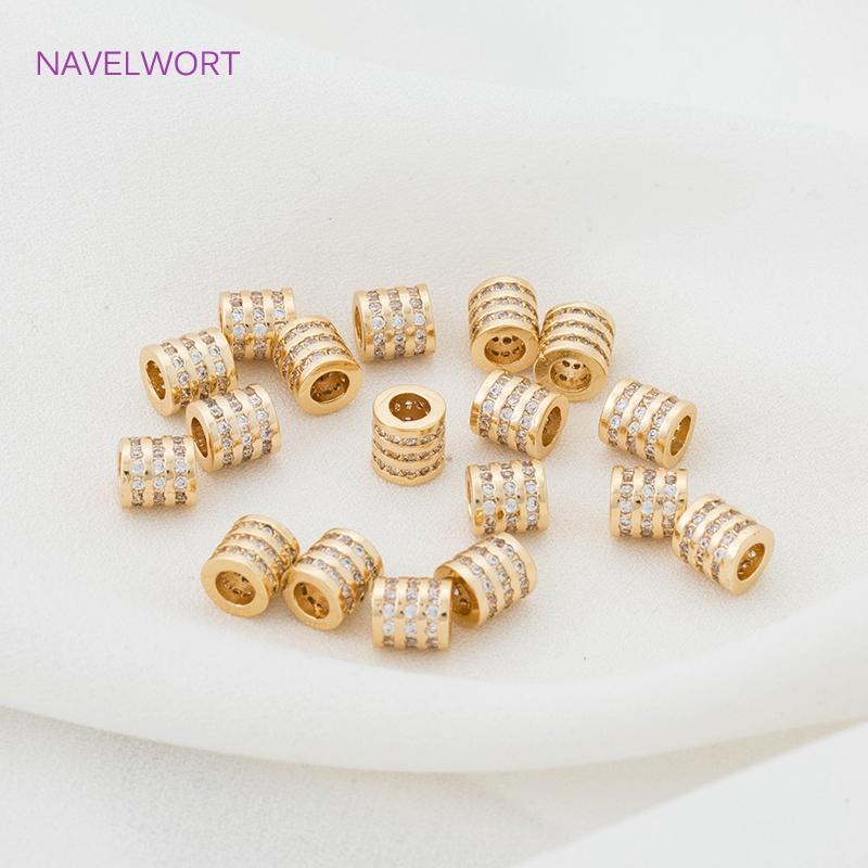 18K Gold Plated Brass Big Hole Cubic Zirconia Crystal Spacer Beads Fittings DIY Bracelet Necklace Jewellery Making Crafts