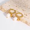 Pearl Star Drop Earrings For Women Stainless Steel Hoop Freshwater Pearl Charm Ear Accessory