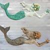 4 Pcs Wooden Mermaid Beach Wall Decor Rustic Nautical Swimming Mermaid