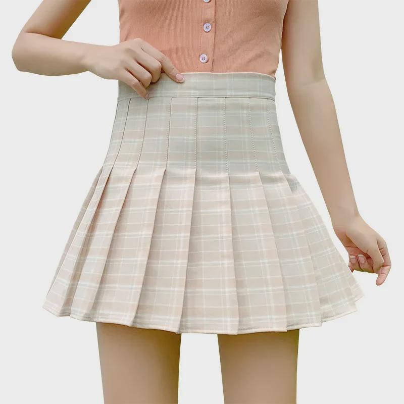 Women's High Waist A-Line Skirt - Summer 2025 Plaid Pleated Design