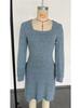 2025 Women's Square Neck Pocket Knit Sweater Dress - Long Sleeve Casual Fashion