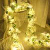 2M Artificial Cherry Blossom Leaves Vines Lights String Battery Powered Fake Flower Rattan Artificial Plant Wedding Arch Decor