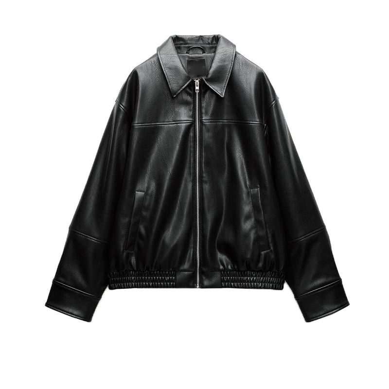 

Fall and Winter New Women s Clothing Lapel Long Sleeves Poly Urethane Leather Pilot Jacket Outwear 4391865 4341864 Black L