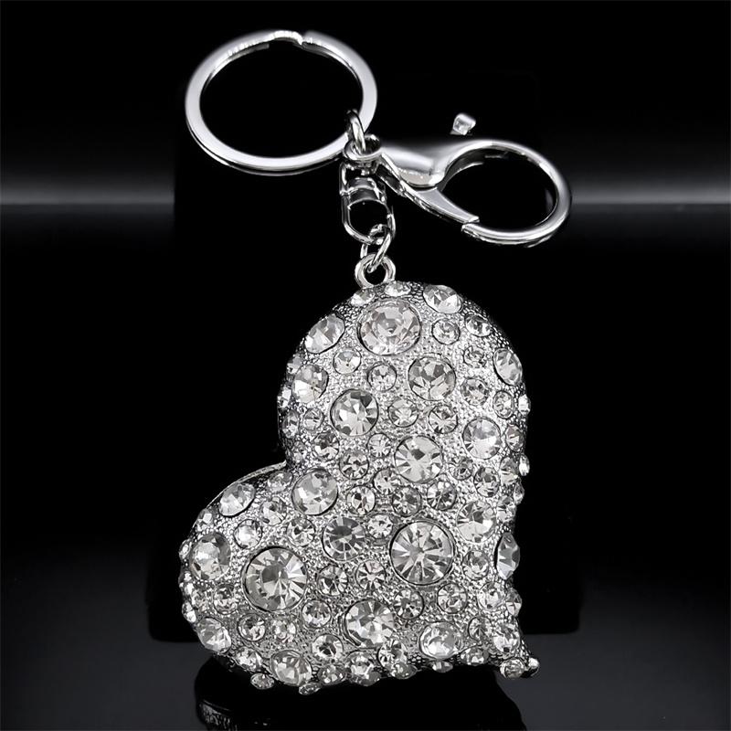 Pink Crystal Sparkling Heart Key Chain for Women Exquisite Sweet Alloy Rhinestone Keyring Car Bag Accessories Jewelry K9233S05
