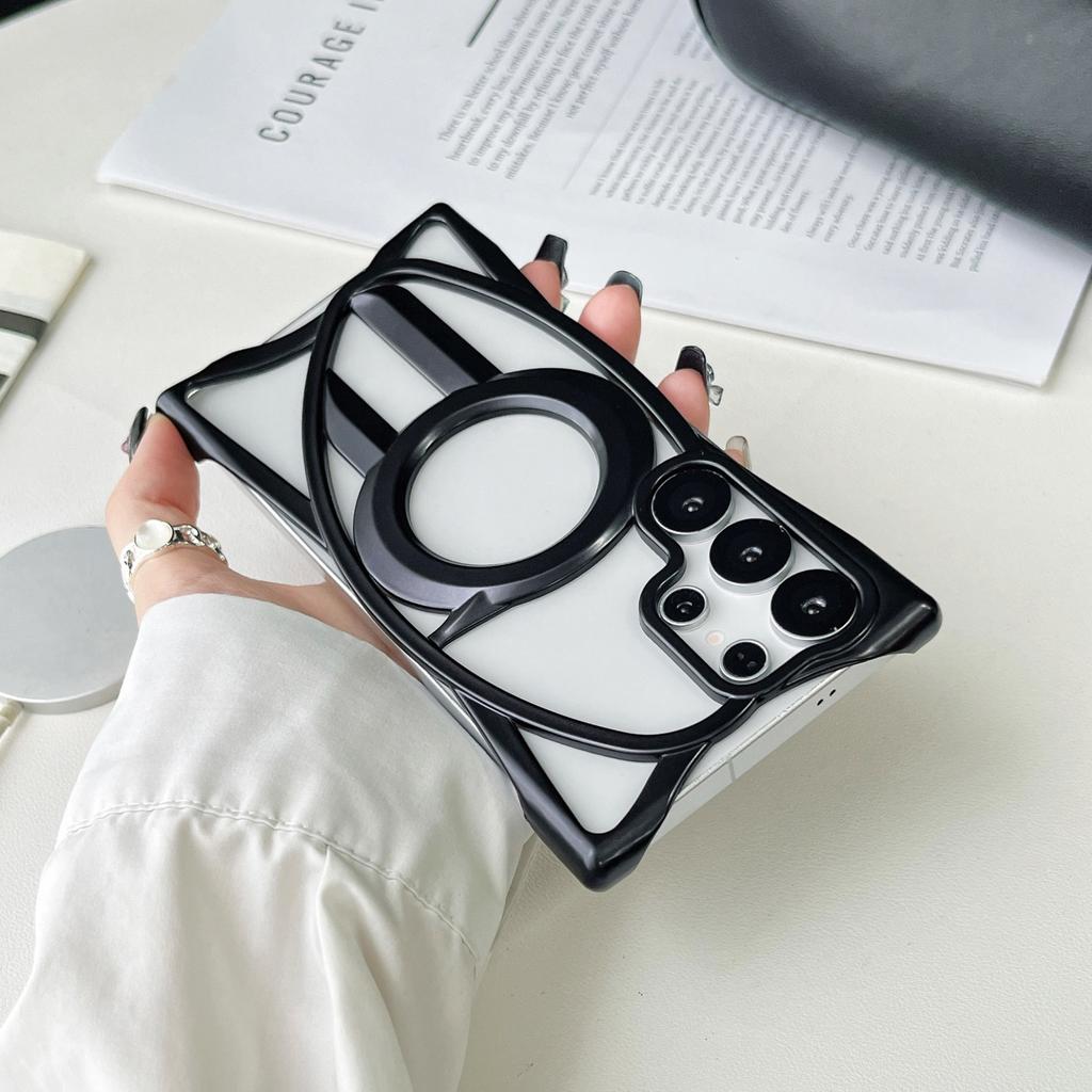 For Samsung Galaxy S24 Ultra Matte Case Compatible with MagSafe Frameless Electroplated Hollow Design TPU Phone Cover