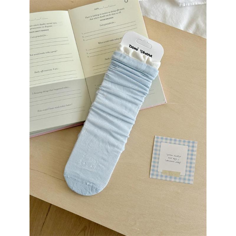 

Dark-patterned Kitten Bow Tie Socks, Children s Slim Style Summer Straight-leg Socks, Mid-calf Socks, Pile-up Socks 1 pair синий