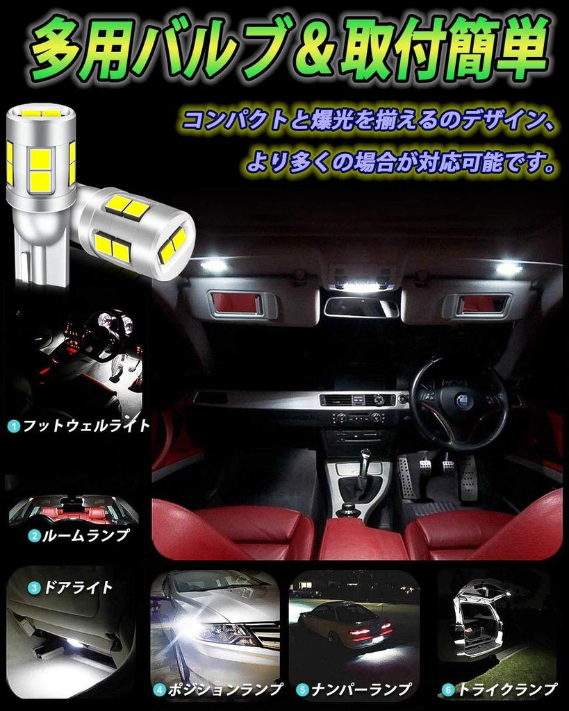 WENLE T10 LED Bulb, Super Explosive Light, White, 2 Bulbs, 1000 Lumens, 6,500K, Japanese