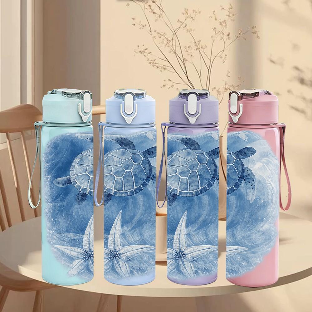 1PC Ocean Turtle Shell Watercolor Print 750ml Color Plastic Sports Water Bottle Leakproof Flip Straw Lid Suitable for Sports Office Home Use