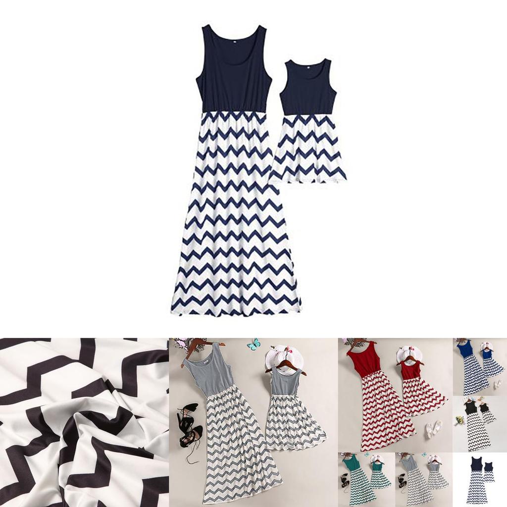 Stylish Mother And Daughter Fashion Casual Boho Stripe Maxi Matching Dress Outfits