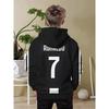 Boys' Football Hoodie - Ronaldo NO.7 Jersey Design, Black and White Sports Pullover