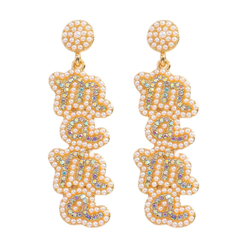 MAMA Letter Diamond Earrings Fashion Creative Festival Rice Bead Earrings Daily Versatile Earrings Women