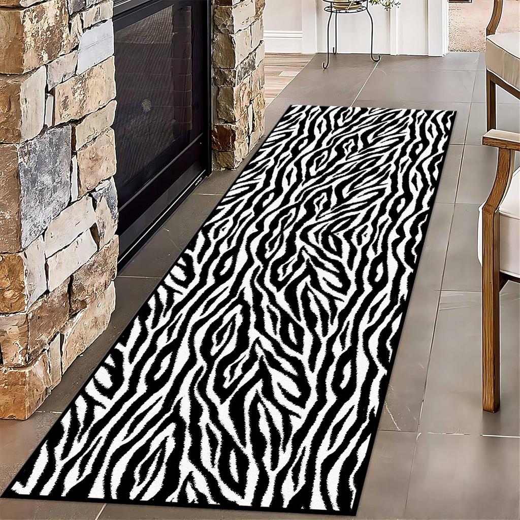 Animal Stripes Runner for Entryway Boho Beige Animal Zebra Print Rugs for Living Room, Wildlife Fur Print Non-Skid Carpets