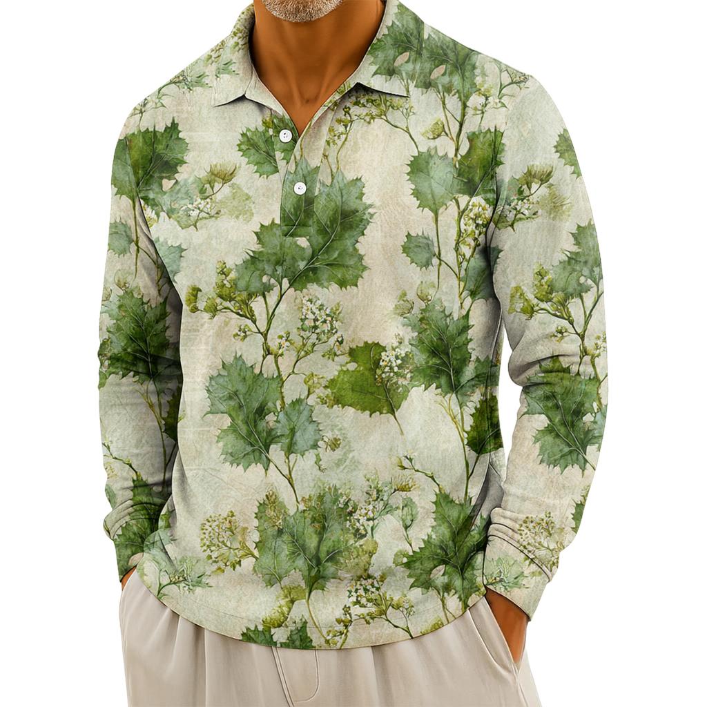 Pánská ležérní košile s dlouhým rukávem a vánočním potiskem na knoflíky