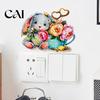 Creative Home Interior Decor Watercolor Rabbit & Flowers Light Switch Sticker, Cute Bunny Peel And Stick Decal, Waterproof Furniture Vinyl Decals