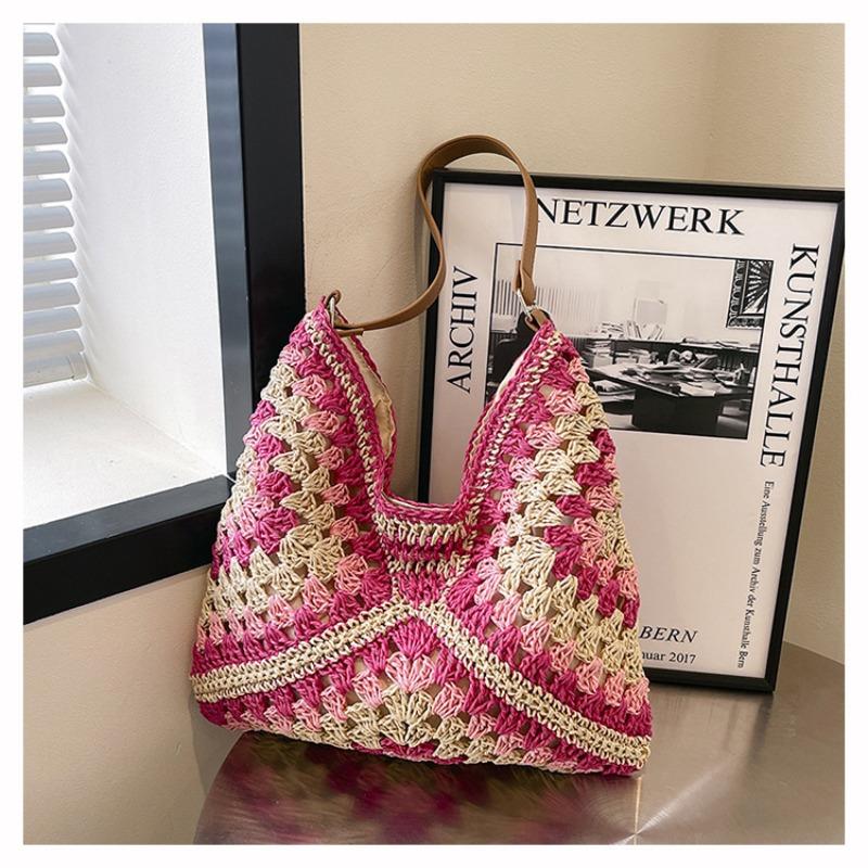 

New spring and summer large-capacity woven bag women s shoulder hollow straw bag vacation seaside sand розы красного