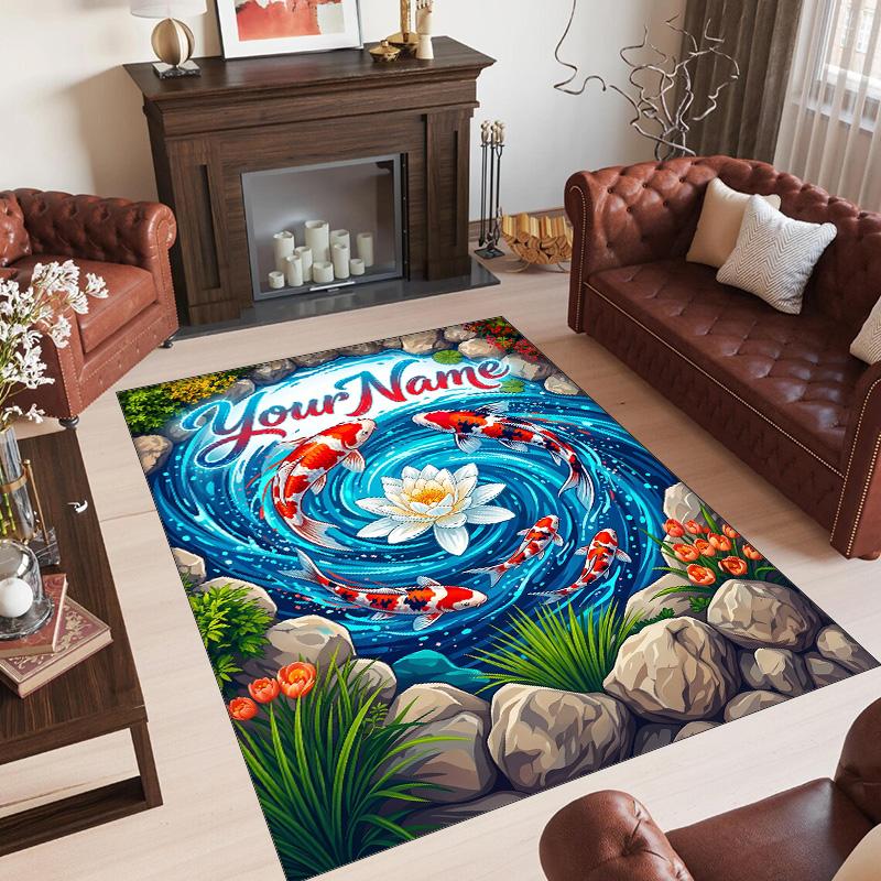 Mermaid Theme Crystal Velvet Floor Rug Personalized Custom Name Text Warm Carpet Home Decoration