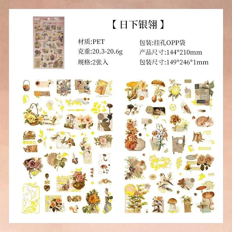2 Sheetspack Fleeting Pictorial Clear Pet Retro Bronzing Die-Cut Stickers Diy Creative Collage Scrapbooking Journaling Material
