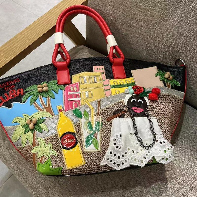 Printemps Nouvelle Mode Grand Sac Fourre-Tout Créatif Épissage Brodé Sacs à Bandoulière pour Femmes Sac Panier Haute Capacité Européen Américain Rétro Sacs à Main pour Dames